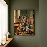 "Before Coffee" - Greyhound Vertical Canvas - Dog Lover Wall Art