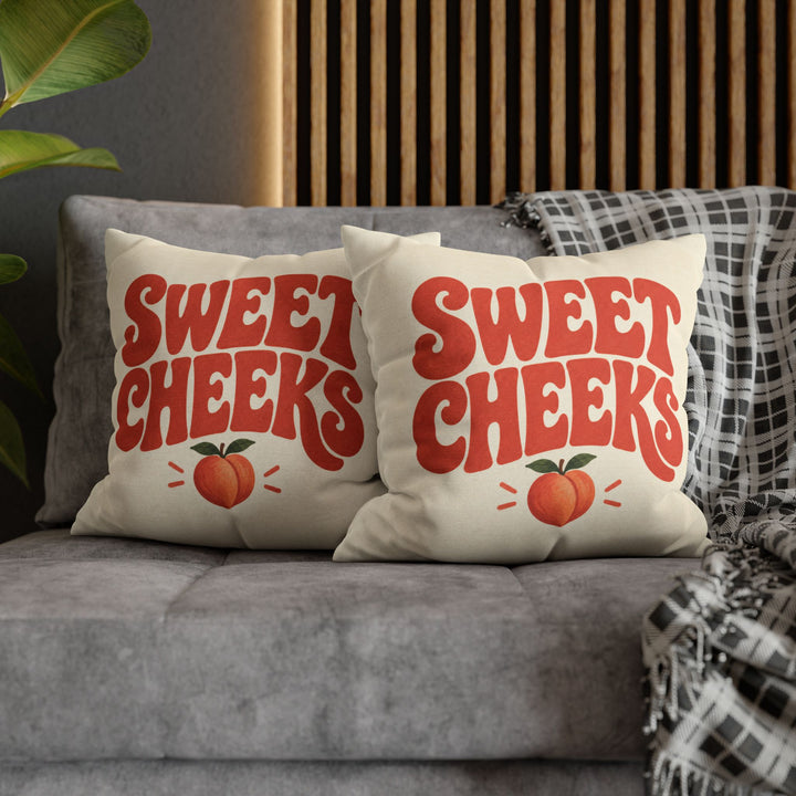 Sweet Cheeks – Funny Bathroom Wall Art with a Subtle Peach Below – Pillow / Cover