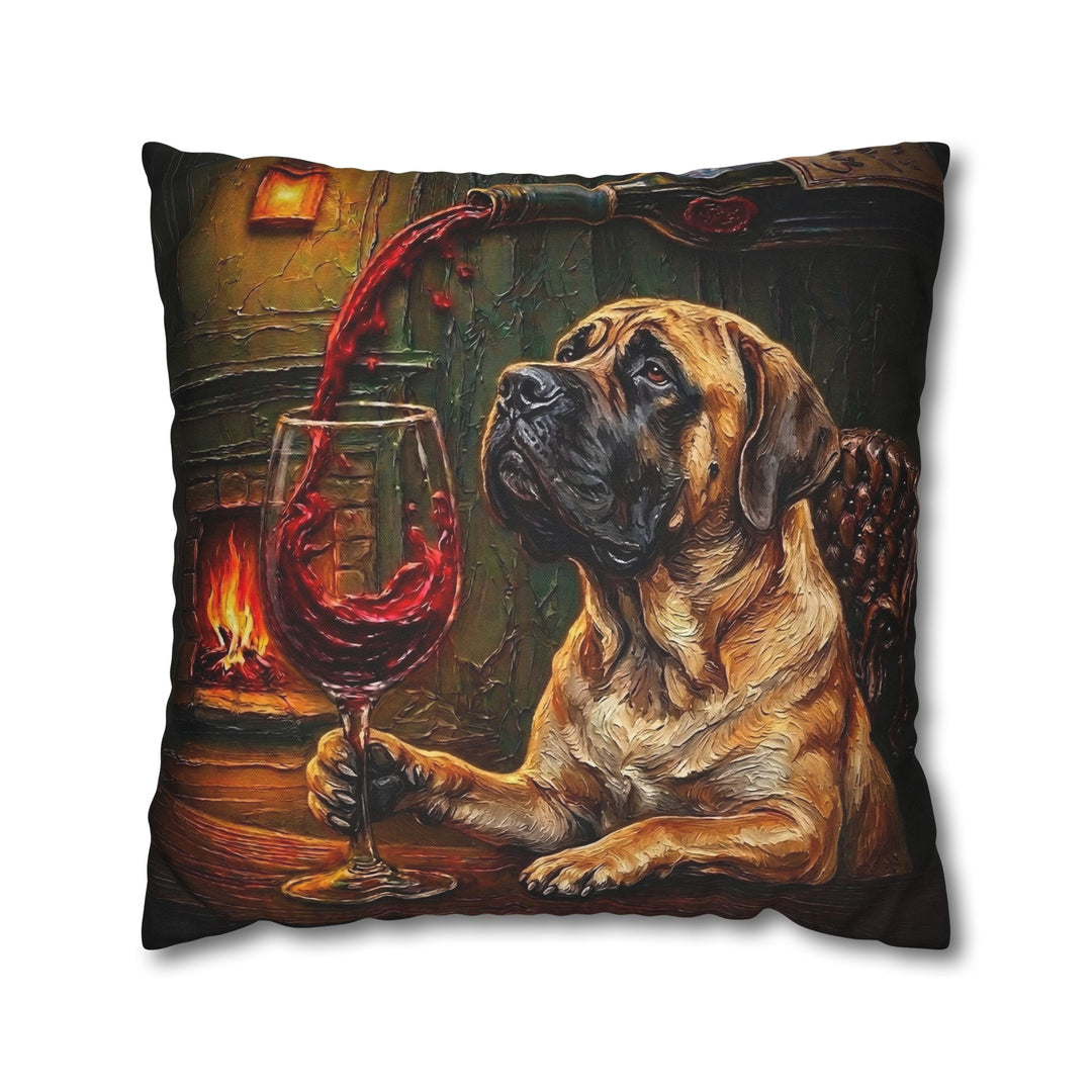 "Wine & Woof" - Mastiff Throw Pillow - Dog Lover Home Decor