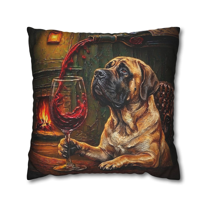 "Wine & Woof" - Mastiff Throw Pillow - Dog Lover Home Decor