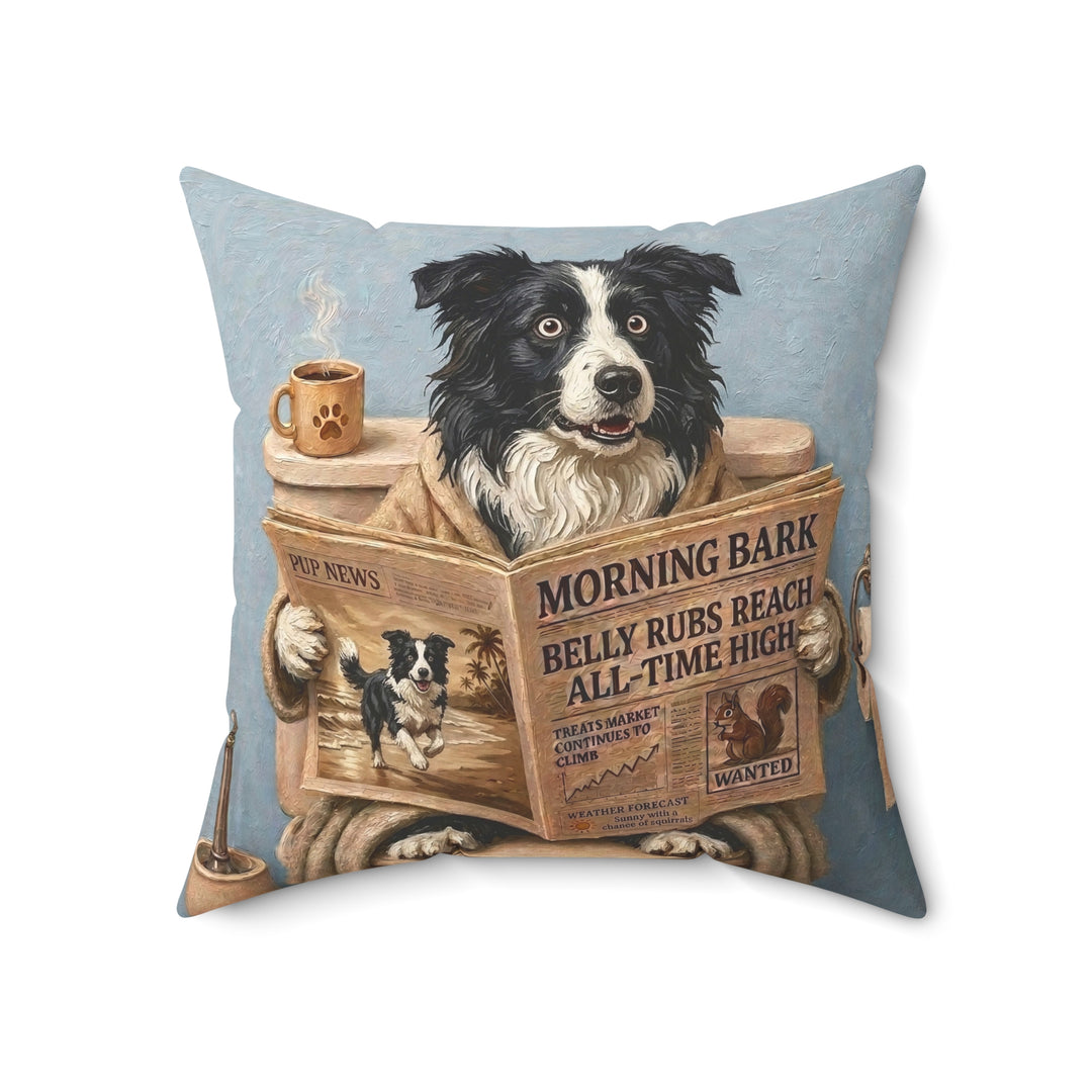 "Morning Business" - Border Collie Throw Pillow - Dog Lover Home Decor
