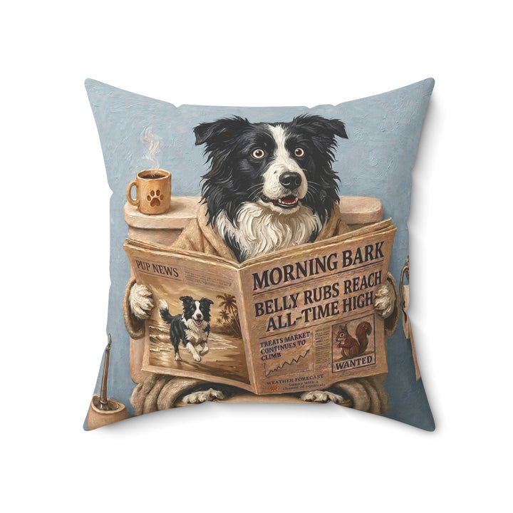 "Morning Business" - Border Collie Throw Pillow - Dog Lover Home Decor
