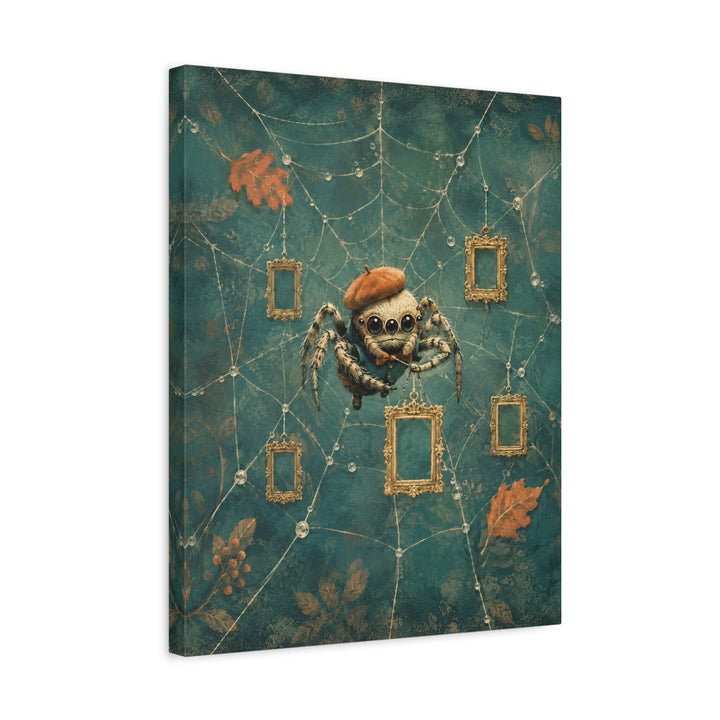 The Cobweb Gallery – Weird Wall Art with a Spider Hanging Empty Frames – Canvas / Framed Canvas