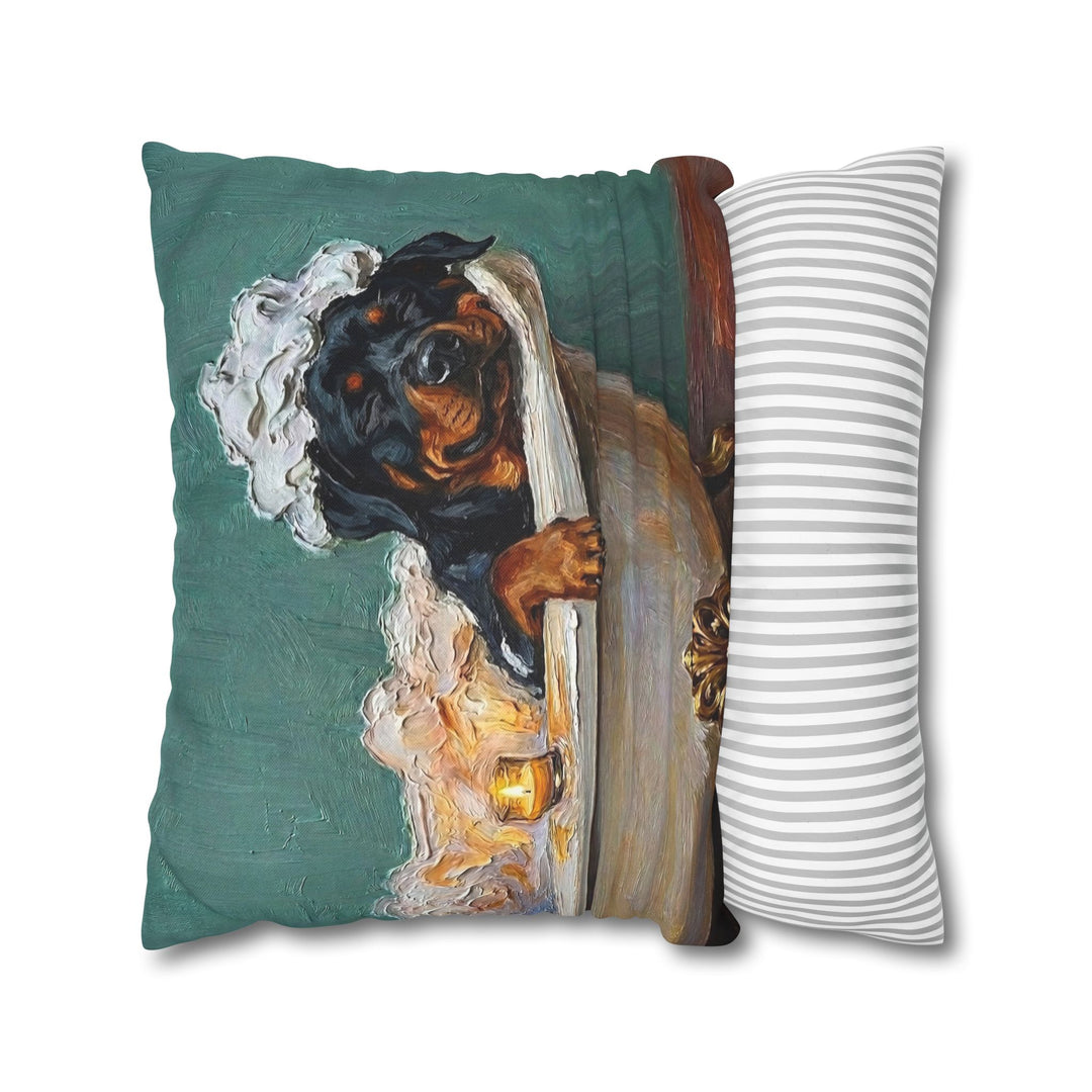 "Spa Day" - Rottweiler Throw Pillow - Dog Lover Wall Art Home Decor