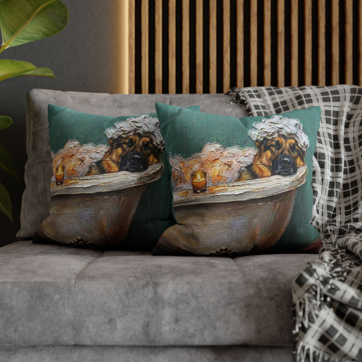 "Spa Day" - German Shepherd Throw Pillow - Dog Lover Wall Art Home Decor