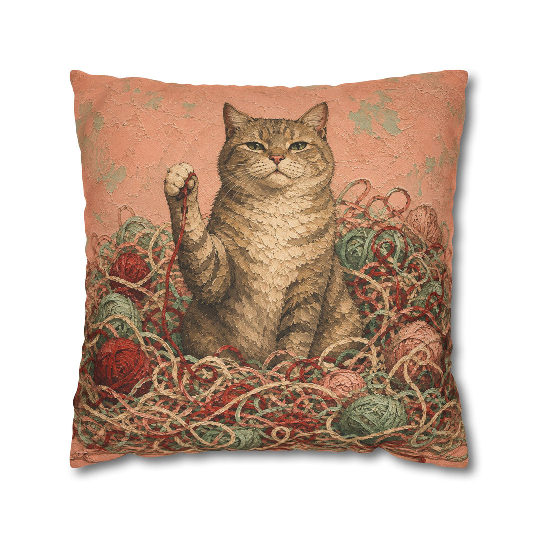 The Yarn Audit – Yarn Wall Art with a Cat in a Crochet Explosion – Pillow / Cover