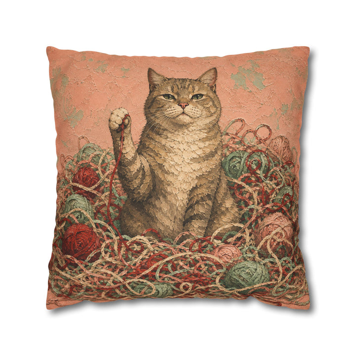 The Yarn Audit – Yarn Wall Art with a Cat in a Crochet Explosion – Pillow / Cover