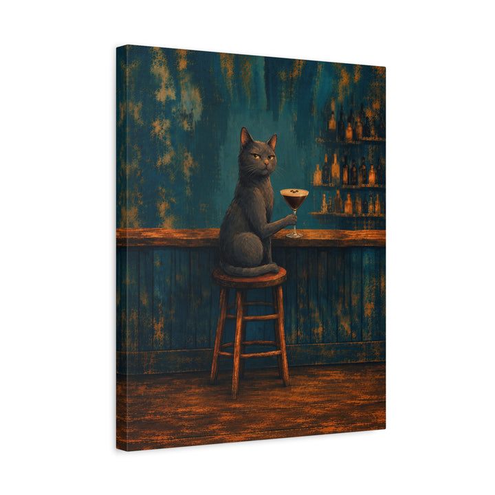 Espresso Martini Society – Espresso Martini Art with a Cat at a Moody Bar – Canvas / Framed Canvas