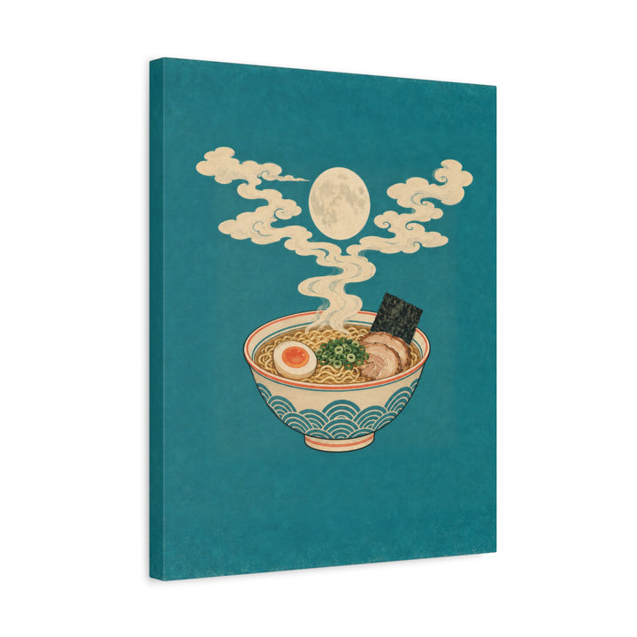 Moon Over Ramen – Japanese Wall Art with a Steaming Bowl at Night – Canvas / Framed Canvas