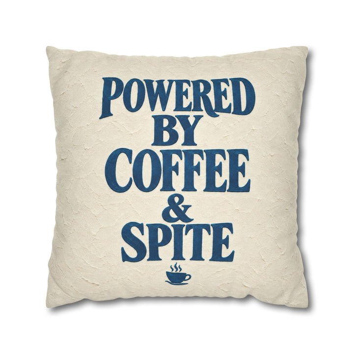 Powered By Coffee & Spite – Funny Wall Art with Elegant Serif and a Steaming Cup – Pillow / Cover