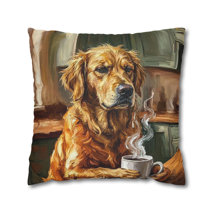 "Before Coffee" - Golden Retriever Throw Pillow - Dog Lover Home Decor