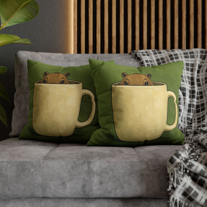 Capy Mug Shot – Capybara Wall Art with a Peek Over an Oversized Rim – Pillow / Cover