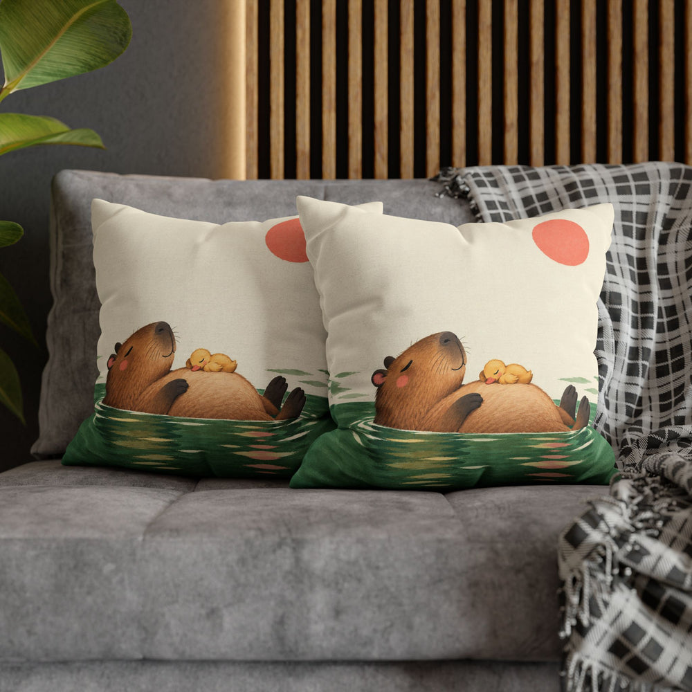 Pool Day – Capybara Wall Art with a Floating Duckling Nap – Pillow / Cover