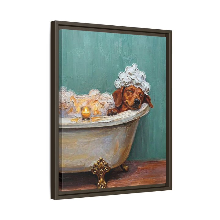 "Spa Day" - Dachshund Vertical Framed Canvas - Dog Lover Wall Art
