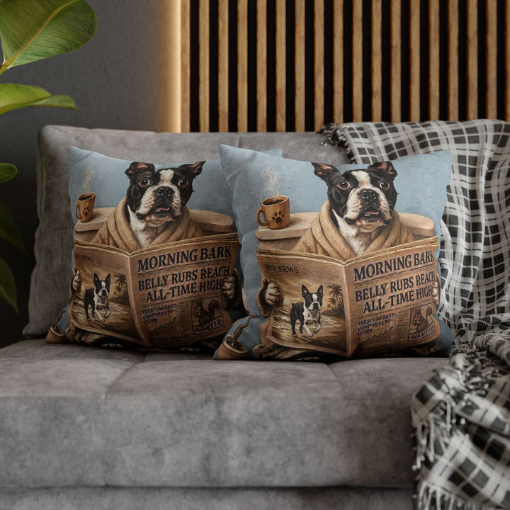 "Morning Business" - Boston Terrier Pillow Cover - Dog Lover Home Decor