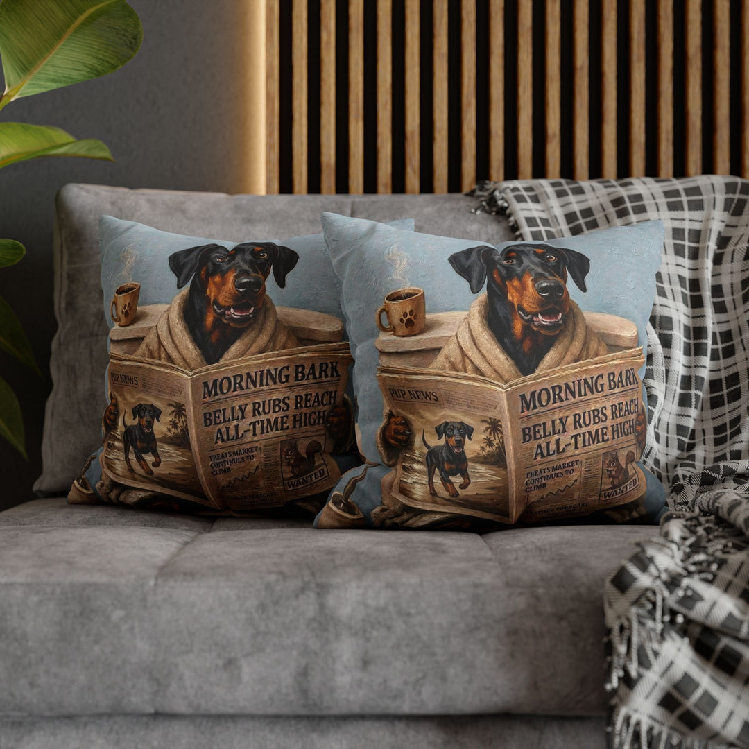 "Morning Business" - Doberman Throw Pillow - Dog Lover Home Decor