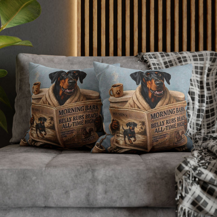 "Morning Business" - Doberman Throw Pillow - Dog Lover Home Decor