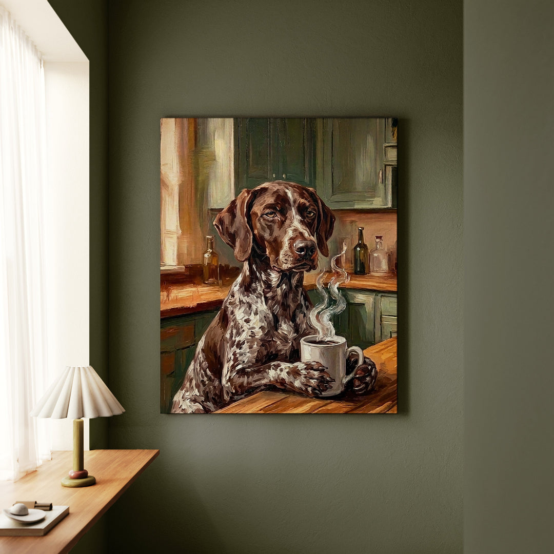 German Shorthaired Pointer Before Coffee Canvas