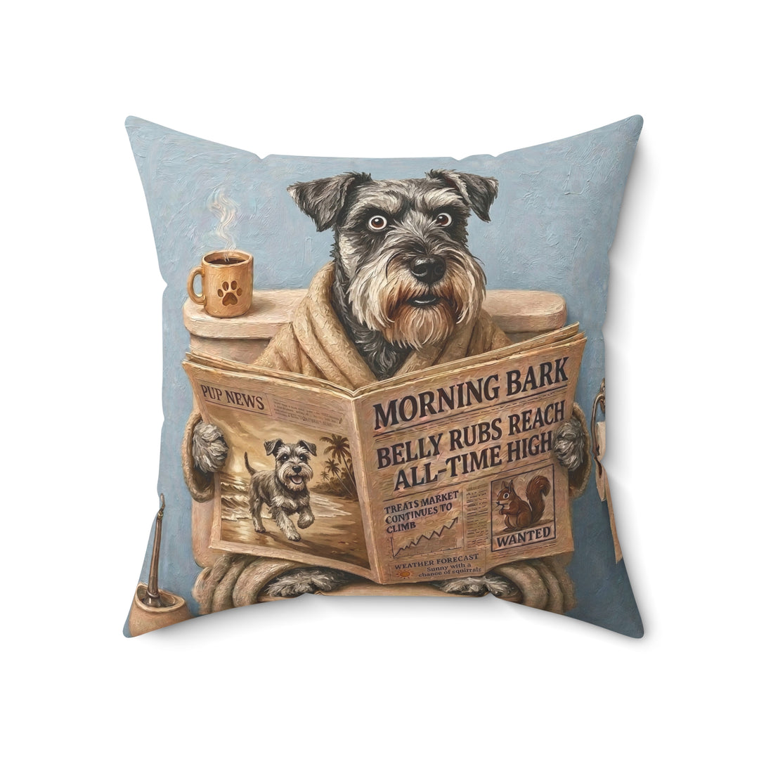"Morning Business" - Schnauzer Throw Pillow - Dog Lover Home Decor