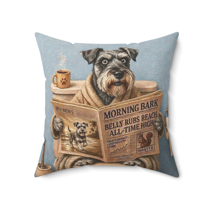 "Morning Business" - Schnauzer Throw Pillow - Dog Lover Home Decor