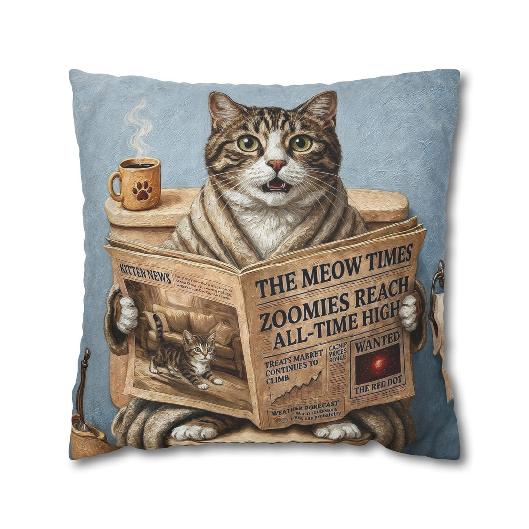 "Morning Business" - Brown Tabby & White Throw Pillow - Cat Lover Home Decor