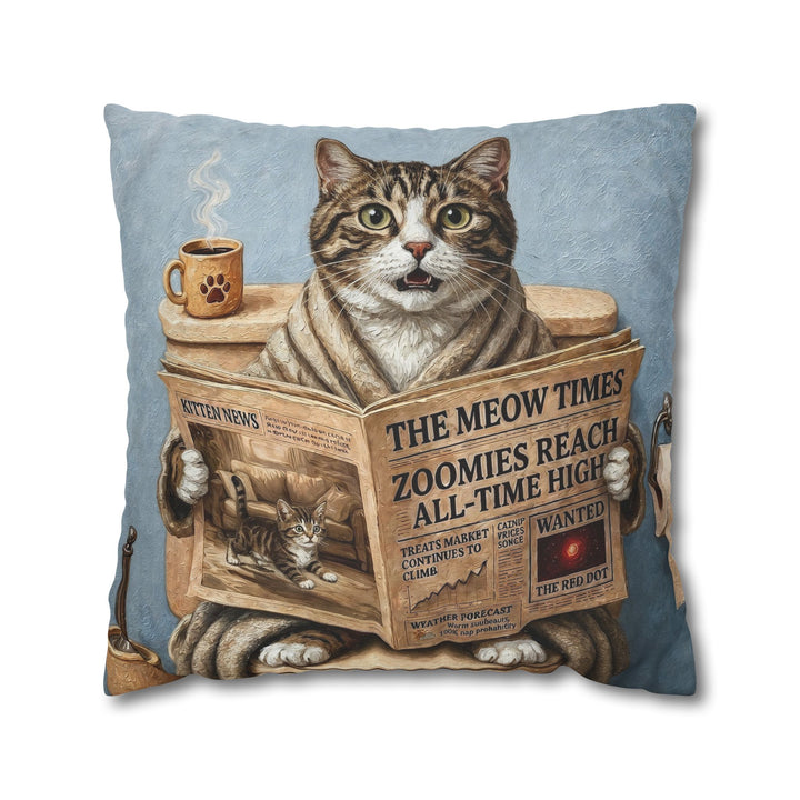 "Morning Business" - Brown Tabby & White Throw Pillow - Cat Lover Home Decor