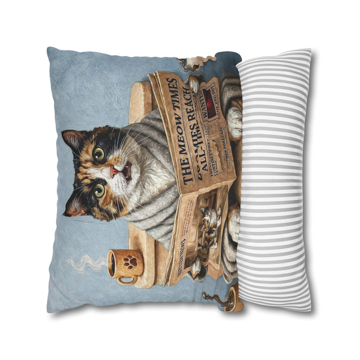 "Morning Business" - Calico Throw Pillow - Cat Lover Home Decor