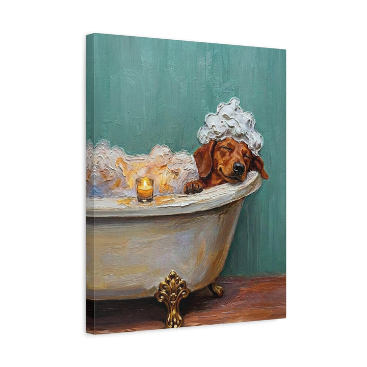 "Spa Day" - Dachshund Vertical Canvas - Dog Lover Wall Art