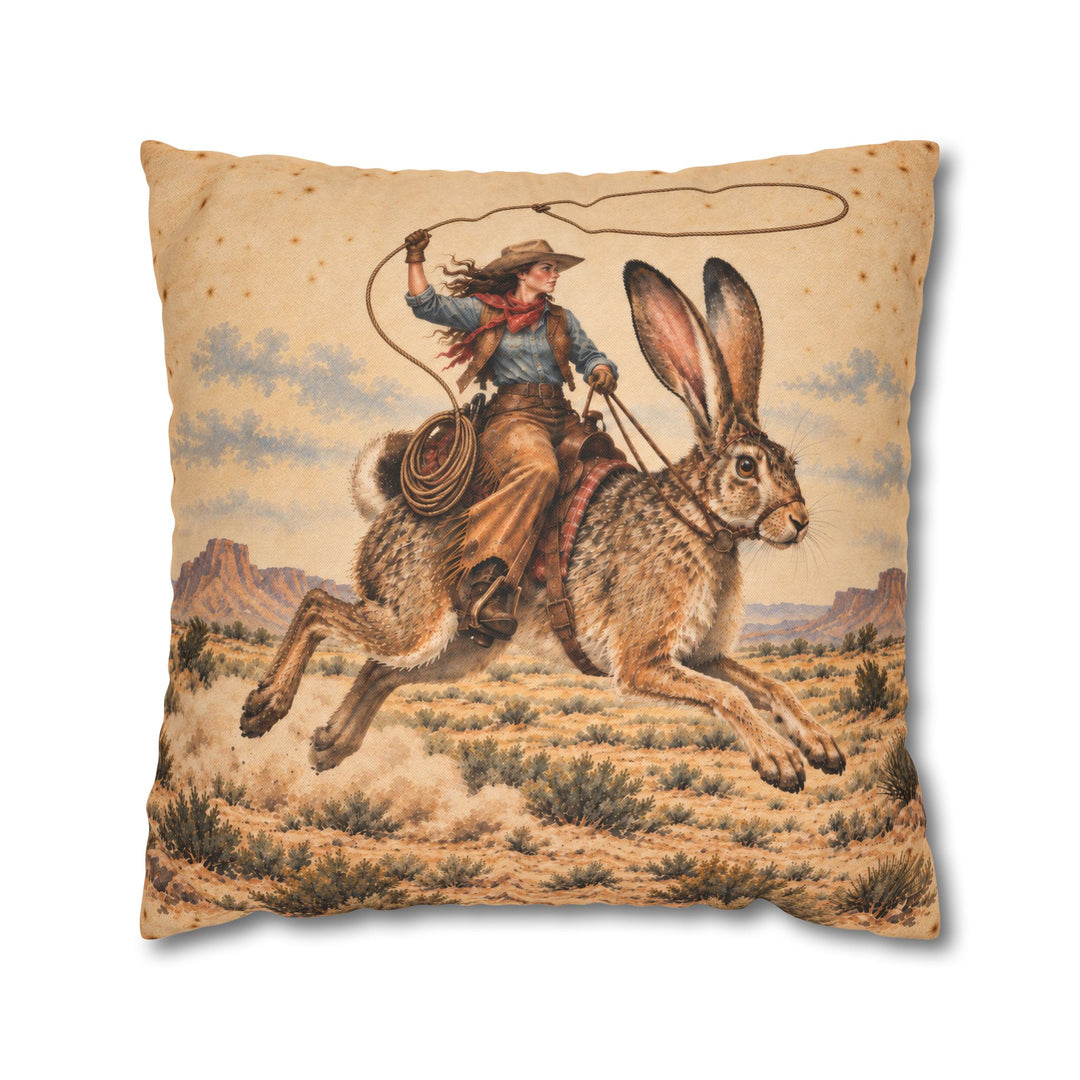 Giant Jackrabbit Rodeo – Western Wall Art with a Lasso Over Open Country – Pillow / Cover