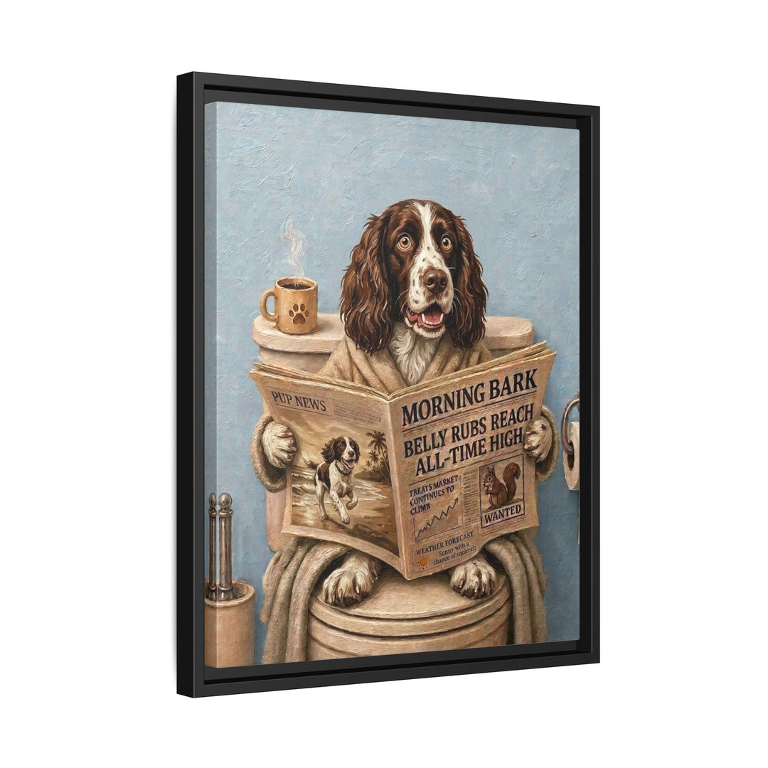 "Morning Business" - English Springer Spaniel Vertical Framed Canvas - Dog Lover Wall Art