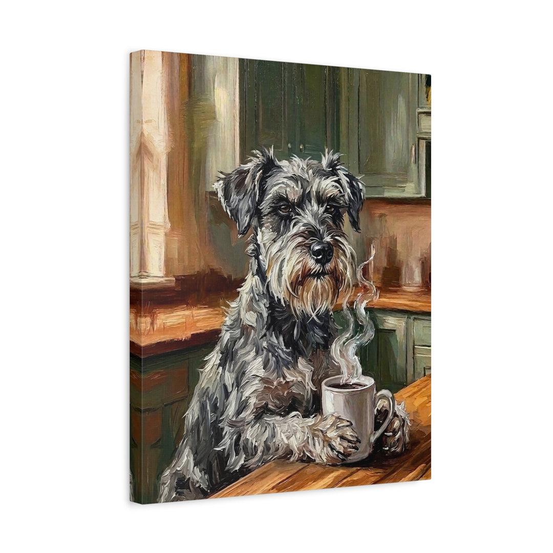 "Before Coffee" - Schnauzer Vertical Canvas - Dog Lover Wall Art
