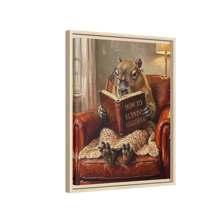 "Survive Adulthood" - Capybara Vertical Framed Canvas - Spirit Animal Wall Art