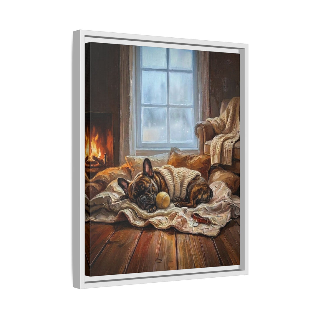 "Calm Memories" - French Bulldog Vertical Framed Canvas - Dog Lover Wall Art