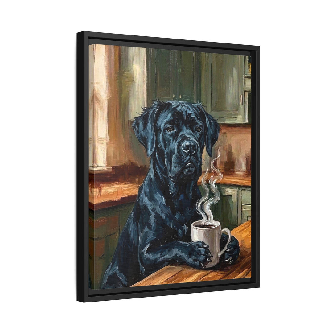 "Before Coffee" - Cane Corso Vertical Framed Canvas - Dog Lover Wall Art