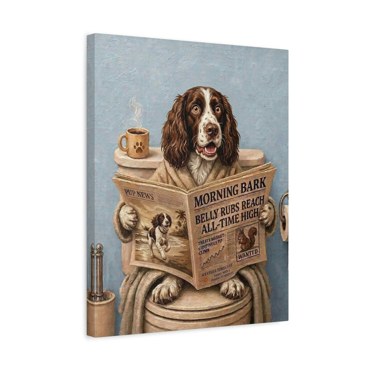 "Morning Business" - English Springer Spaniel Vertical Canvas - Dog Lover Wall Art