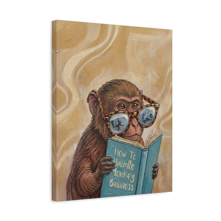 "Monkey Business" - Monkey Vertical Canvas - Animal Book Humor Wall Art