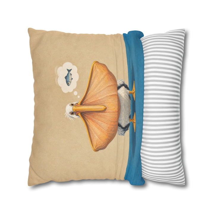 The One That Got Away – Fishing Wall Art with a Pelican Stretching the Truth – Pillow / Cover