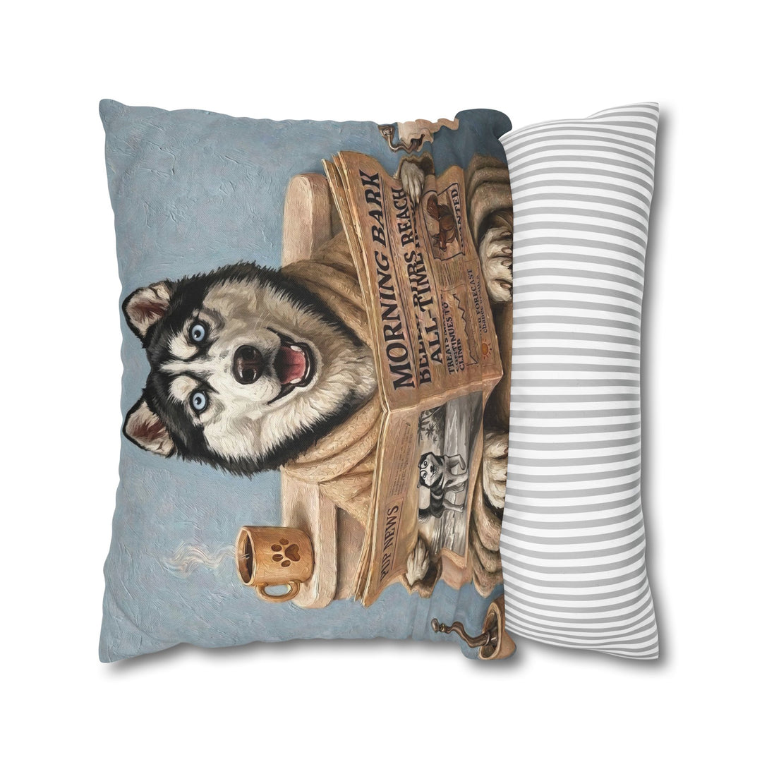"Morning Business" - Husky Pillow Cover - Dog Lover Home Decor