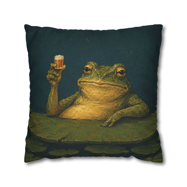Hoppy Hour – Beer Wall Art with a Frog at a Lily Pad Bar – Pillow / Cover
