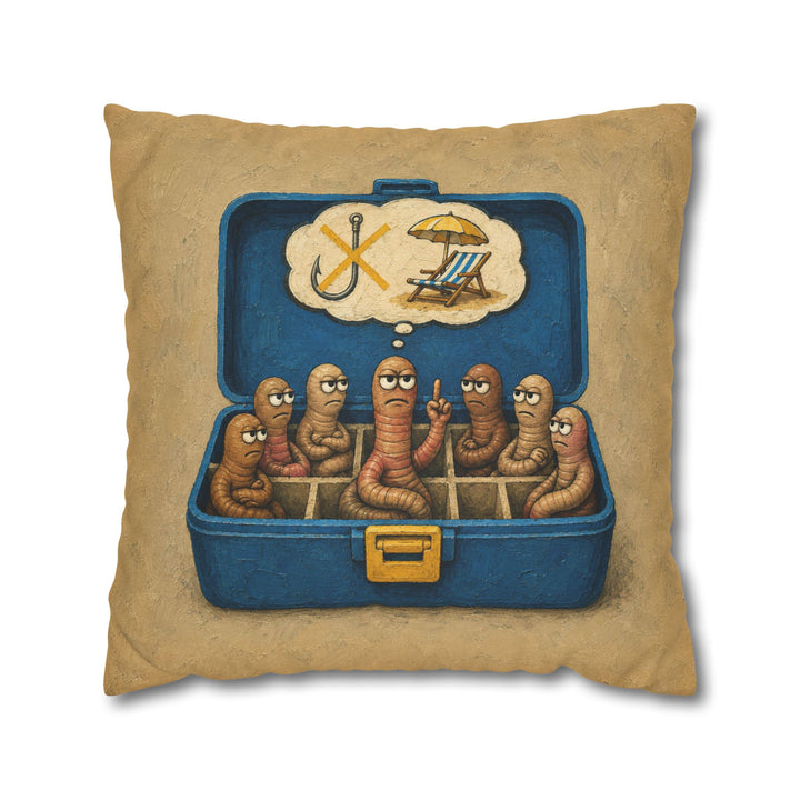 Worm Union Meeting – Fishing Art with Bait Worms Holding a Strike – Pillow / Cover
