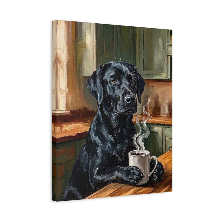 "Before Coffee" - Labrador Vertical Canvas - Dog Lover Wall Art