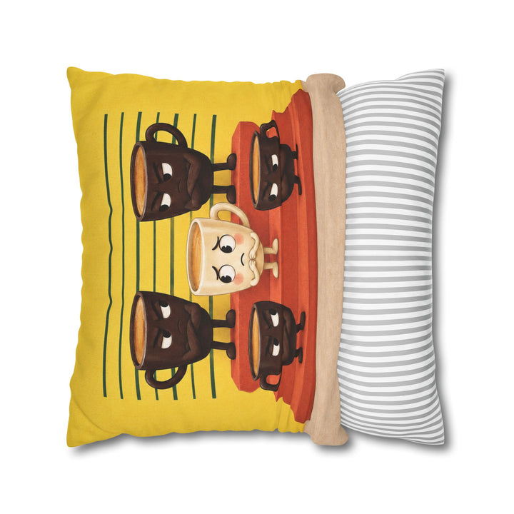 Espresso Shots: The Lineup – Coffee Wall Art with Five Cups in a Police Parade – Pillow / Cover