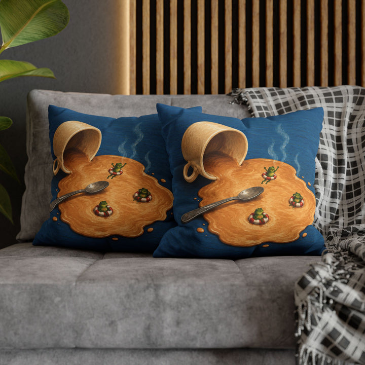 Spill Season – Coffee Art with a Tipped Cup and a Foam Lake – Pillow / Cover