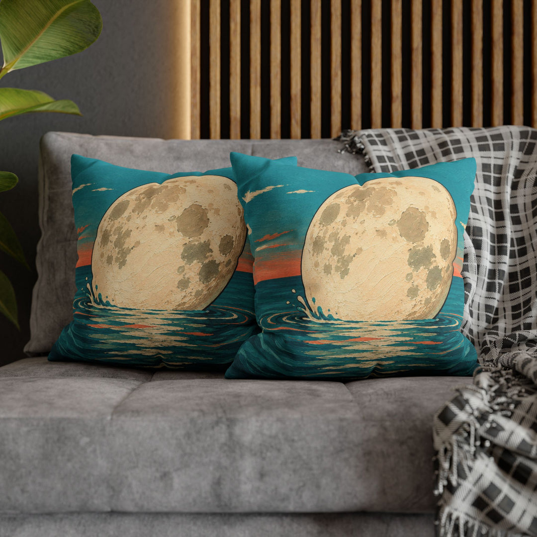 The Moon Takes a Coffee Break – Whimsical Wall Art with a Biscuit Dip in the Ocean – Pillow / Cover