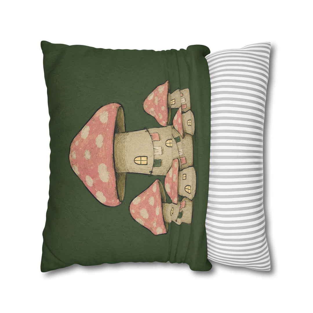 Mushroom Village – Mushroom Wall Art with Toadstools and Lit Windows – Pillow / Cover