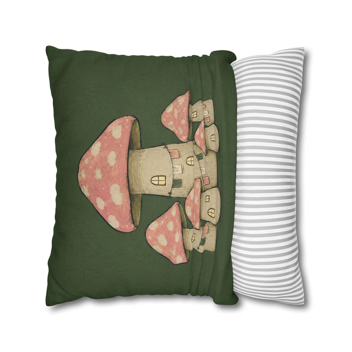 Mushroom Village – Mushroom Wall Art with Toadstools and Lit Windows – Pillow / Cover