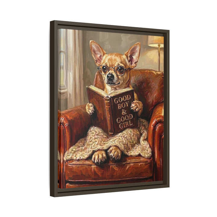 "Evening Read" - Chihuahua Vertical Framed Canvas - Dog Lover Wall Art