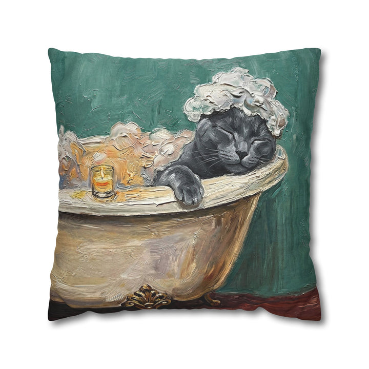 "Spa Day" - Solid Grey Pillow Cover - Cat Lover Home Decor