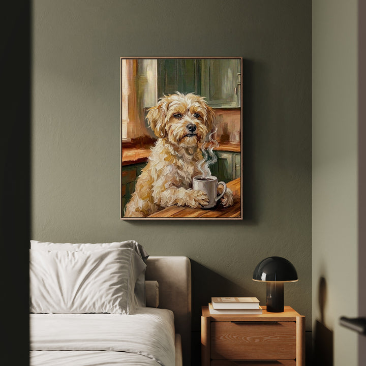 "Before Coffee" - Havanese Vertical Framed Canvas - Dog Lover Wall Art