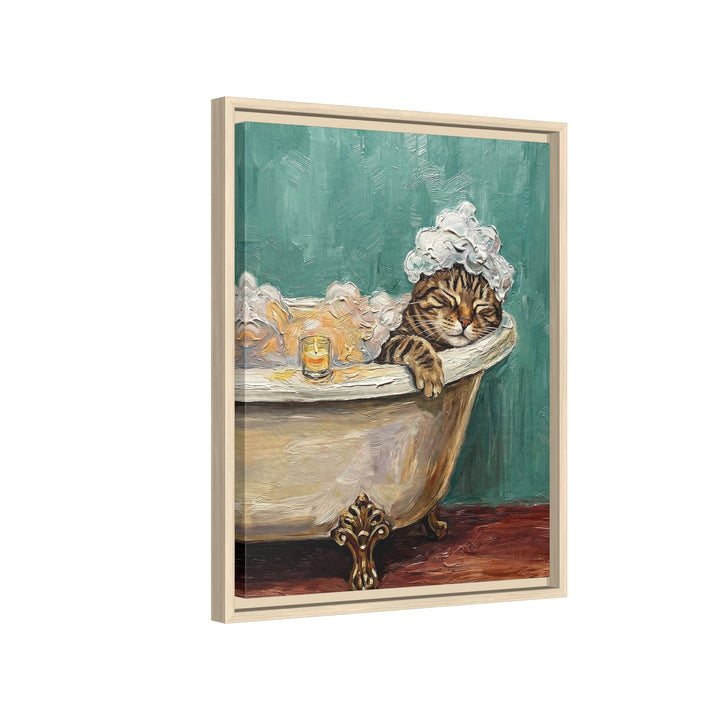 "Spa Day" - Classic Tabby Vertical Framed Canvas - Cat Lover Wall Art